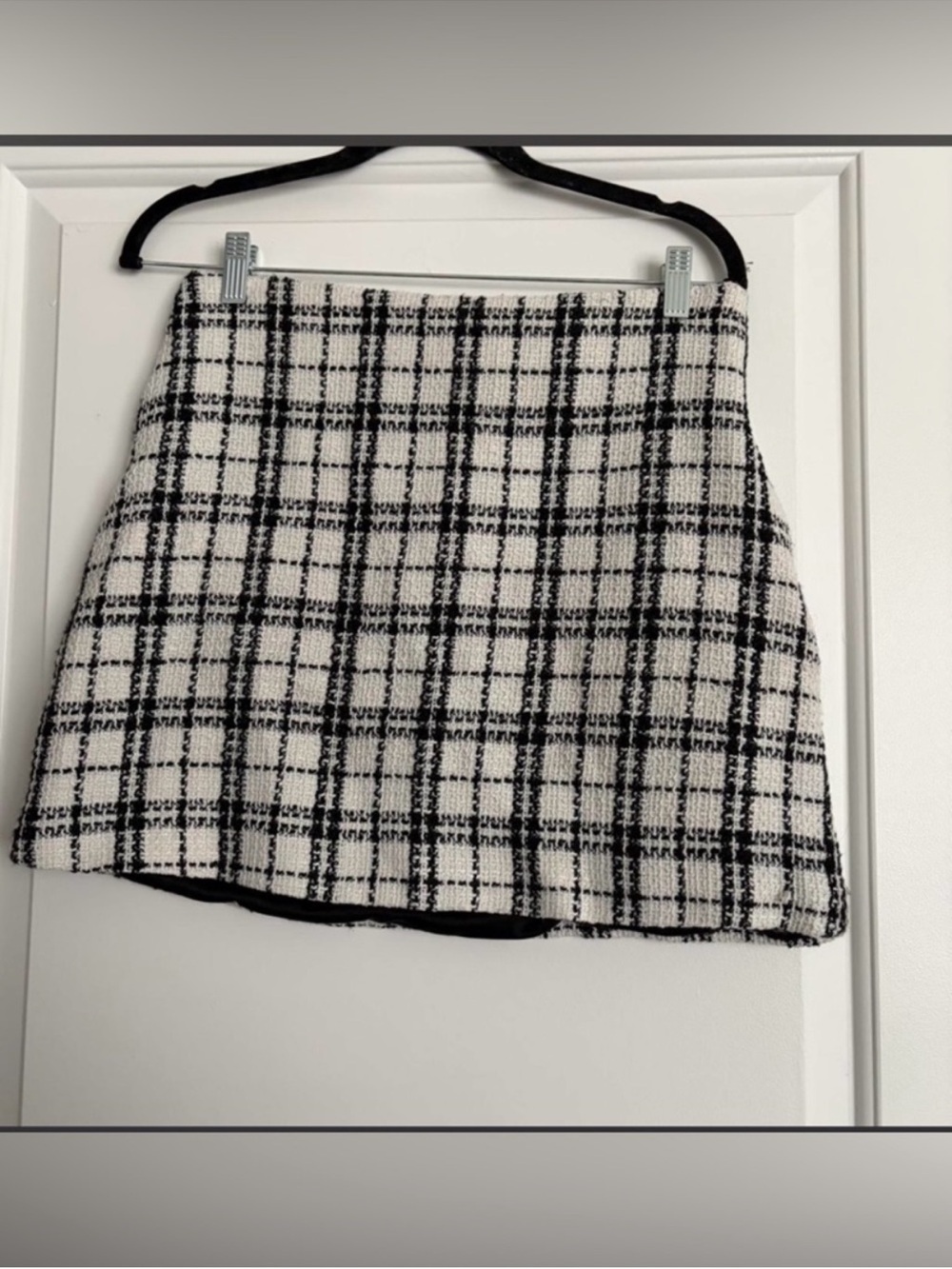 Storia Black White Plaid Tweed Mini Skirt Size L